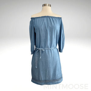 PAIGE Chambray Beatrice Off the Shoulder Dress